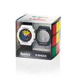 CASIO Rubik’s Cube x G-Shock GAE-2100RC-1A with the six colors of the iconic ’80s puzzle toy